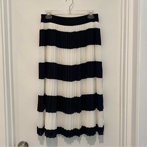 JCrew Navy & White pleated midi skirt
